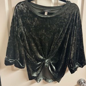 Green Velvet Bell Sleeve Top